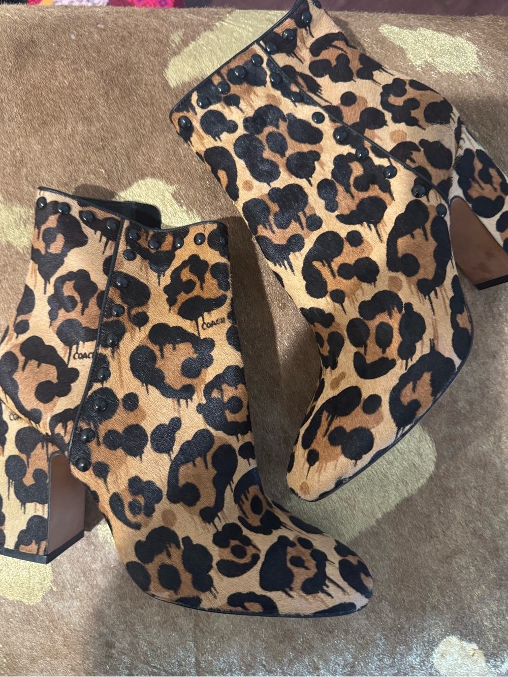 NEW Coach Leopard Print Ankle Boots in Brown and Black